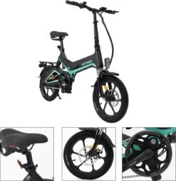 Merkloos Hitway 14F005 Elektrische Fiets E-bike | Opvouwbaar | 250W Motor | 7.5Ah | 16" | Zwart / Groen -Velo Pour Tous 1164x1200