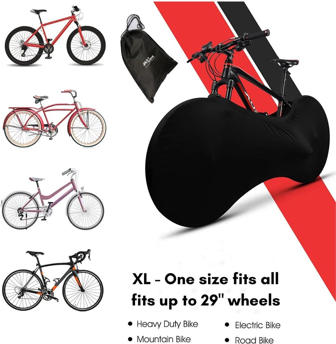 B-Y Sleeve Fietshoes T/m 29" - Fiets Beschermhoes - Racefiets Hoes - MTB - Bike Cover - Model: Black 2 B-Y Sleeve Fietshoes T/m 29" - Fiets Beschermhoes - Racefiets Hoes - MTB - Bike Cover - Model: Black – Image 2