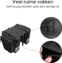 Merkloos Fietstas Zwart - 2 Opbergzakken - Veel Opbergruimte - Dubbele Zakken - Eenvoudige Installatie - Met Rits Om Volledig Af Te Sluiten - Fietstassen Dubbel - -Velo Pour Tous 1182x1200 3