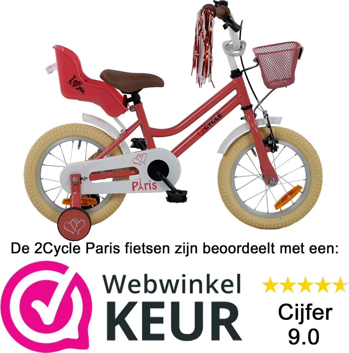 2Cycle Paris Meisjesfiets - 14 Inch - Roze-Wit - Met Poppenzitje - Meisjesfiets 2 2Cycle Paris Meisjesfiets - 14 Inch - Roze-Wit - Met Poppenzitje - Meisjesfiets – Image 2
