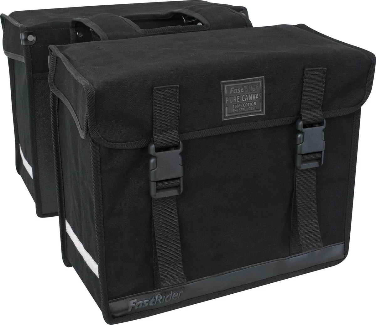 FastRider Canvas 94 Dubbele Fietstas - Bevat Snelsluitingen, Uitsparing Voor Snelbinders En LED Verlichting - Reflectiestrepen - 56 Liter - Zwart 1 FastRider Canvas 94 Dubbele Fietstas - Bevat Snelsluitingen, Uitsparing Voor Snelbinders En LED Verlichting - Reflectiestrepen - 56 Liter - Zwart