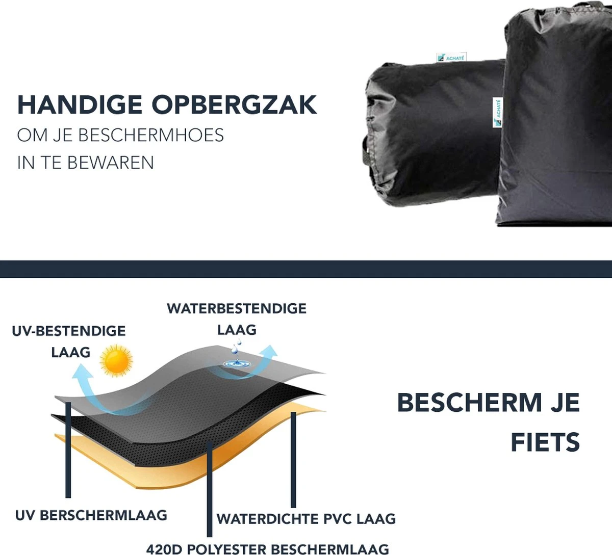 Achaté Fietshoes Universeel Voor Alle Fietsen En Scooters - Waterdicht 420D Oxford - Fiets Hoes Voor 1 Fiets - Incl. Opbergzak 8 Achaté Fietshoes Universeel Voor Alle Fietsen En Scooters - Waterdicht 420D Oxford - Fiets Hoes Voor 1 Fiets - Incl. Opbergzak – Image 8