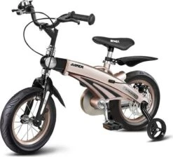 Merkloos Kinderfiets Metallic Taupe Goud Met Zijwieltjes 16 Inch | Handremmen | Jongens | Meisje | Cadeau | Sinterklaas | Kerst | Verjaardag | Peuter | Kleuter | Driewieler | Gepersonaliseerd -Velo Pour Tous 1200x1090