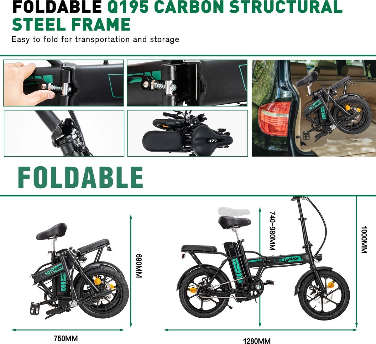 HITWAY Elektrische Fiets Met 36V 7.5Ah Verwijderbare Batterij, Bereik Tot 75 Km Lange Afstand Elektrische Fiets 16 Inch, 250W Achtermotor E-Citybike Holland Bike 6 HITWAY Elektrische Fiets Met 36V 7.5Ah Verwijderbare Batterij, Bereik Tot 75 Km Lange Afstand Elektrische Fiets 16 Inch, 250W Achtermotor E-Citybike Holland Bike – Image 6