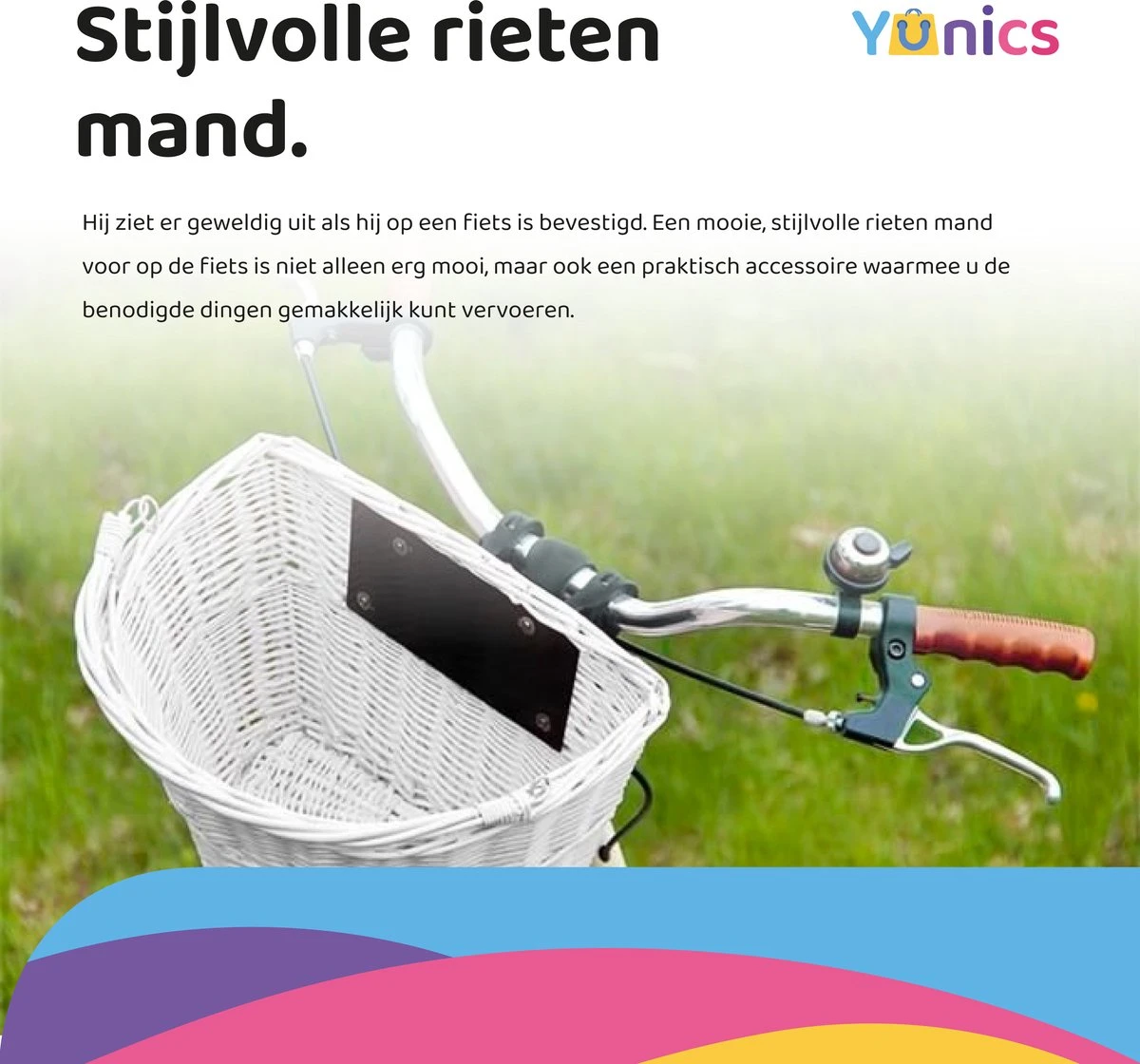 YUNICS Fietsmand - Rieten Fietsmand - Makkelijk Klik Systeem - 20 Liter - Wit 2 YUNICS Fietsmand - Rieten Fietsmand - Makkelijk Klik Systeem - 20 Liter - Wit – Image 2