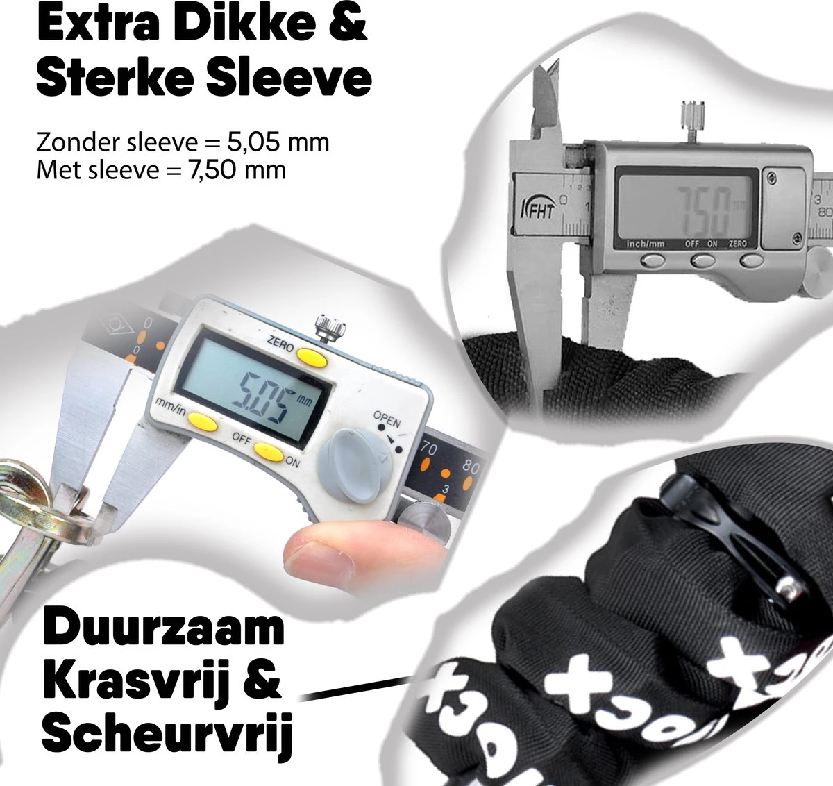 LLOCX Kettingslot Van 1 Meter + 2 Sleutels - 5mm Roestvrij Staal - 900gr. Aluminium - Krasvrij En Scheurvrij - Zwarte Sleeve - Sluiting Met Anti-Stofklep 4 LLOCX Kettingslot Van 1 Meter + 2 Sleutels - 5mm Roestvrij Staal - 900gr. Aluminium - Krasvrij En Scheurvrij - Zwarte Sleeve - Sluiting Met Anti-Stofklep – Image 4