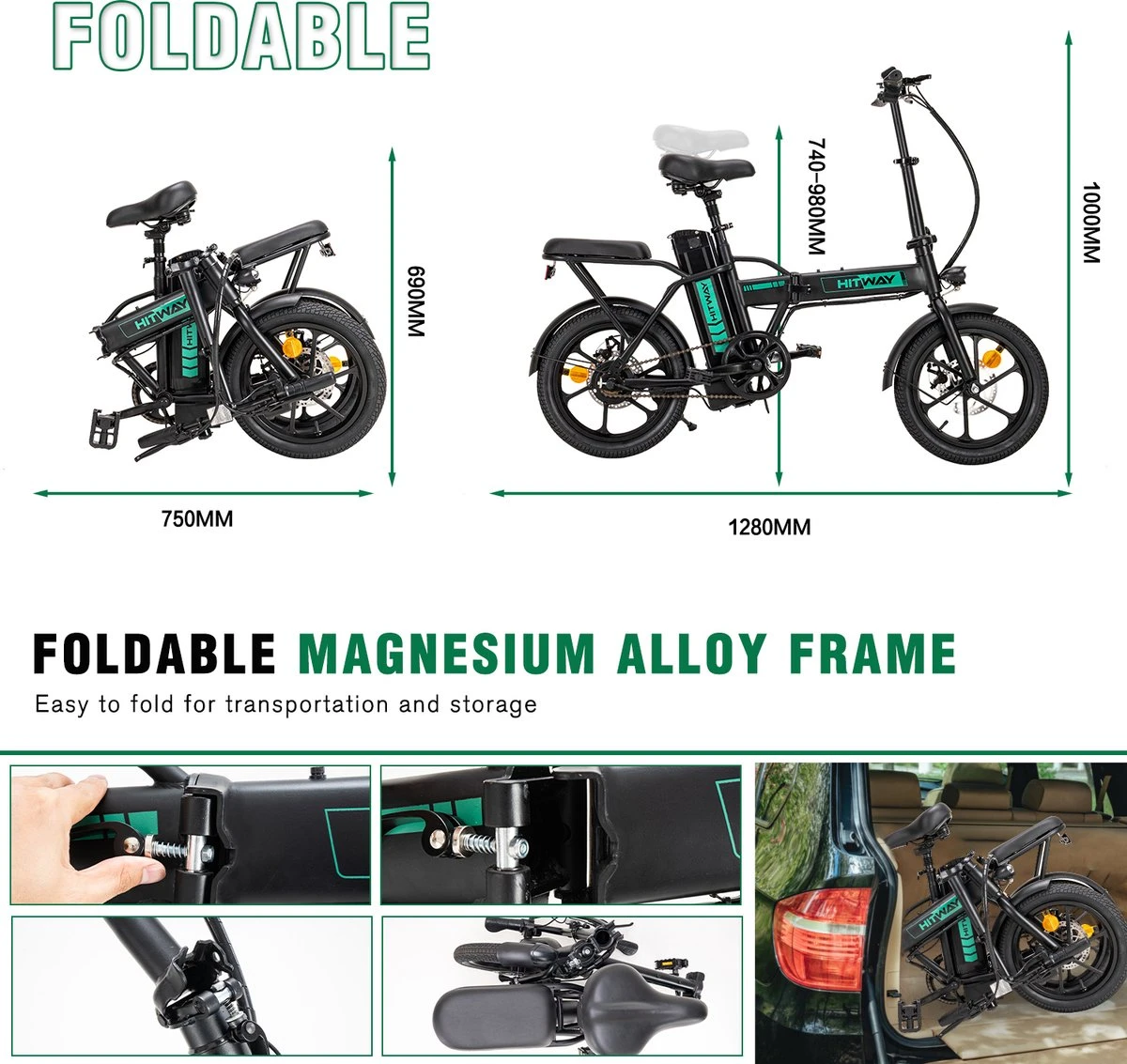 Hitway BK5 Elektrische Fiets | Opvouwbare E-bike | 16 Inch | Hitway BK5 250W Motor | Zwart 4 Hitway BK5 Elektrische Fiets | Opvouwbare E-bike | 16 Inch | Hitway BK5 250W Motor | Zwart – Image 4