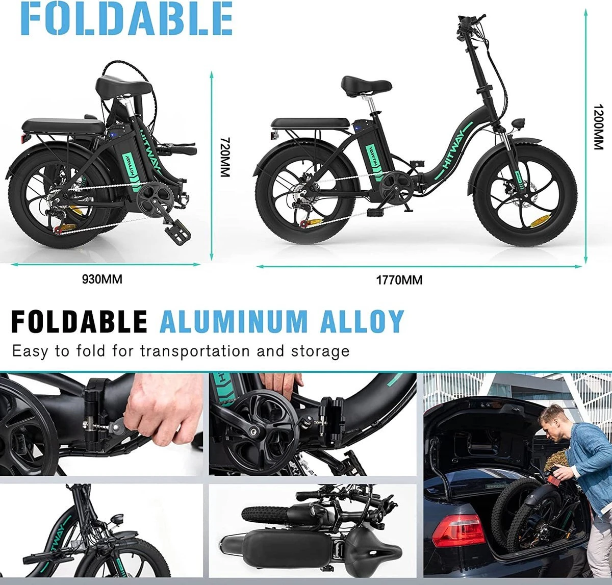 Hitway BK6 Elektrische Fiets | Opvouwbare E-bike | 20 Inch Fat Tire | 350W Motor | 10Ah | Zwart/Groen 8 Hitway BK6 Elektrische Fiets | Opvouwbare E-bike | 20 Inch Fat Tire | 350W Motor | 10Ah | Zwart/Groen – Image 8