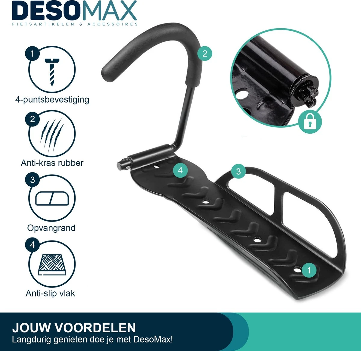 Fiets Ophangsysteem Ophangbeugel En Muurbeugel DesoMax® Muurhaak - Muurbevestiging Voor Met De Wiel Aan De Muur - Wandhouder - Fietshaak 2 Fiets Ophangsysteem Ophangbeugel En Muurbeugel DesoMax® Muurhaak - Muurbevestiging Voor Met De Wiel Aan De Muur - Wandhouder - Fietshaak – Image 2