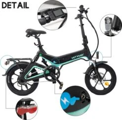 Merkloos Hitway 14F005 Elektrische Fiets E-bike | Opvouwbaar | 250W Motor | 7.5Ah | 16" | Zwart / Groen -Velo Pour Tous 1200x1178 4