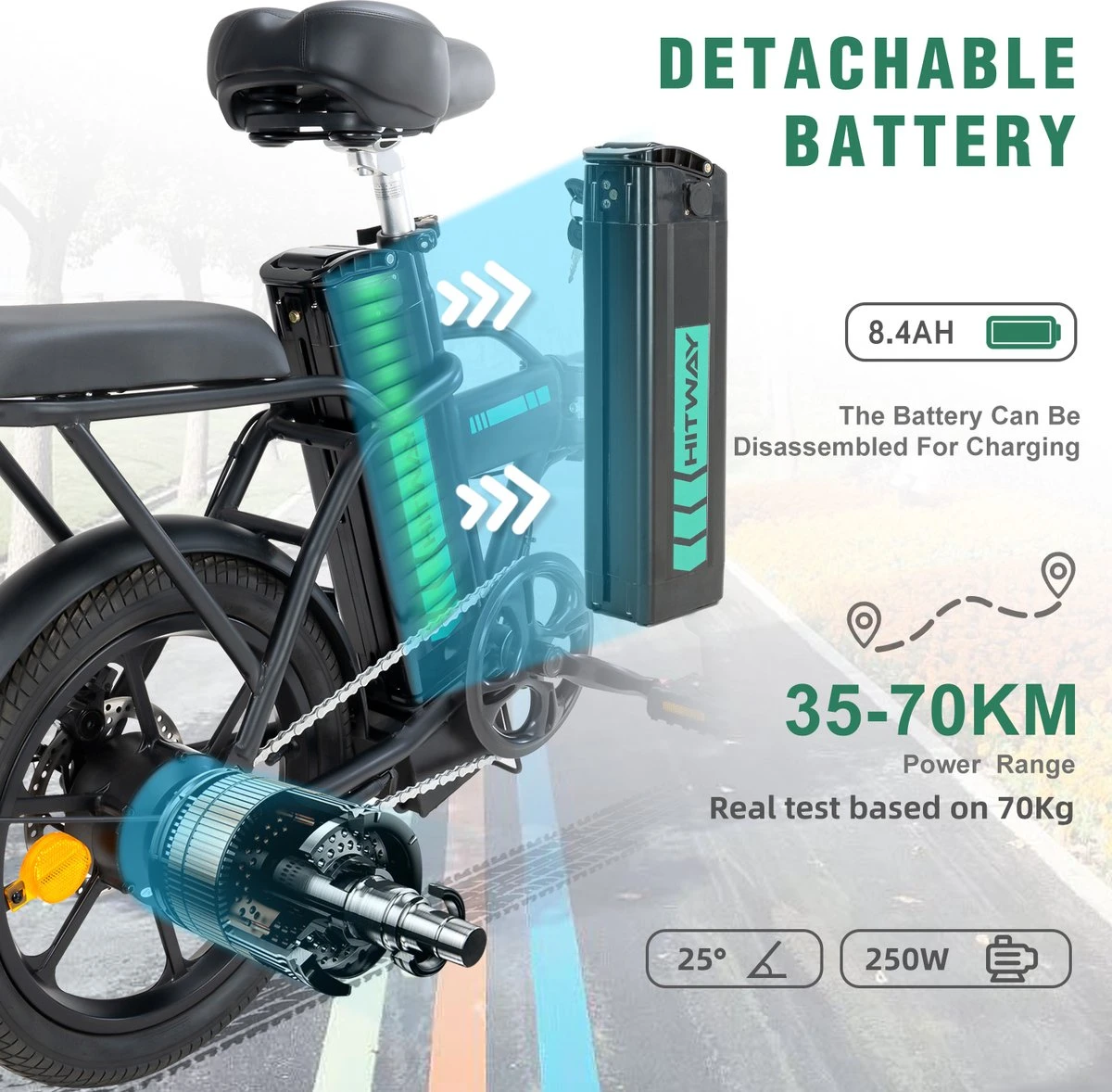 HITWAY Elektrische Fiets Met 36V 7.5Ah Verwijderbare Batterij, Bereik Tot 75 Km Lange Afstand Elektrische Fiets 16 Inch, 250W Achtermotor E-Citybike Holland Bike 2 HITWAY Elektrische Fiets Met 36V 7.5Ah Verwijderbare Batterij, Bereik Tot 75 Km Lange Afstand Elektrische Fiets 16 Inch, 250W Achtermotor E-Citybike Holland Bike – Image 2