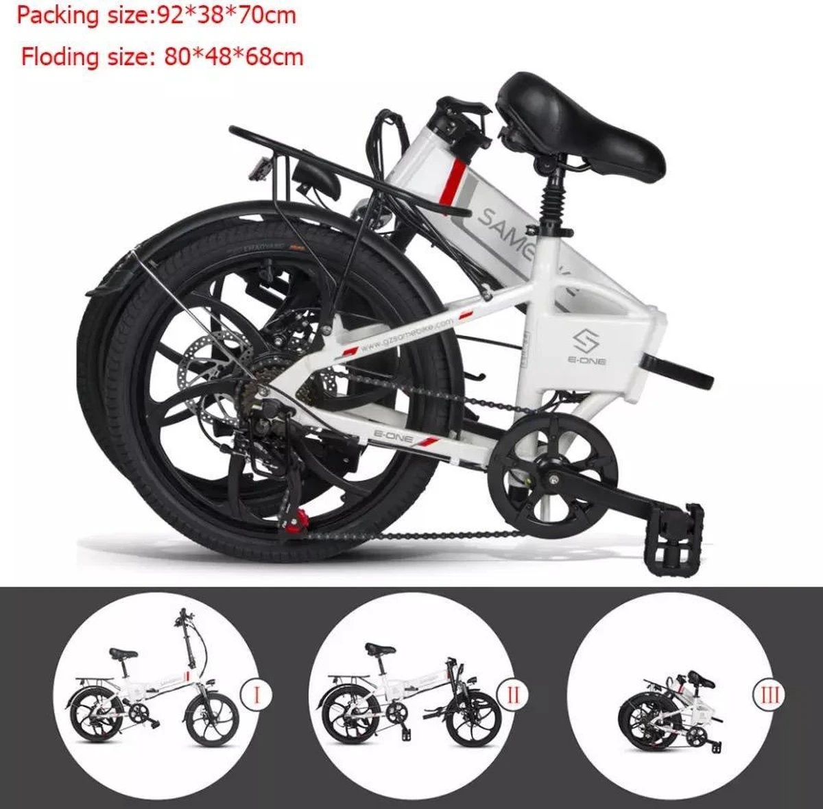 Samebike Elektrische Vouwfiet - Shimano 7 Speed Derailleur - 48V/ 10Ah Lithium Batterij - Aluminium -sportief/modern - 35km/u - Wit 10 Samebike Elektrische Vouwfiet - Shimano 7 Speed Derailleur - 48V/ 10Ah Lithium Batterij - Aluminium -sportief/modern - 35km/u - Wit – Image 10