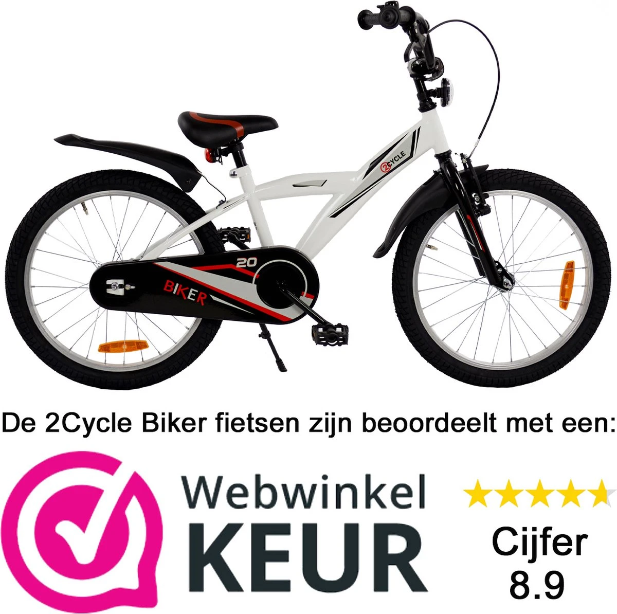 2Cycle Biker Kinderfiets - 20 Inch - Wit - Jongensfiets 2 2Cycle Biker Kinderfiets - 20 Inch - Wit - Jongensfiets – Image 2