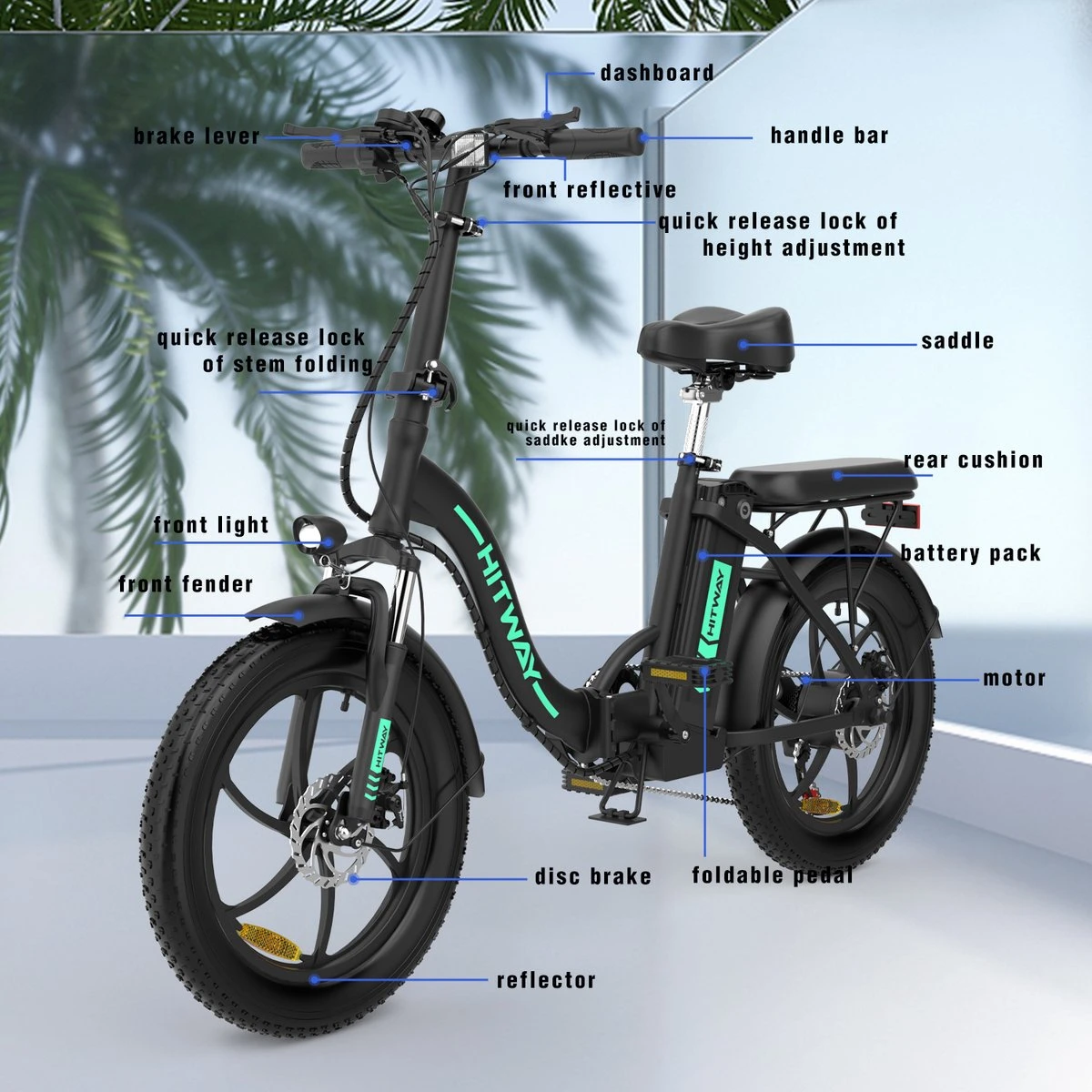 HITWAY Elektrische Fiets - E-Bike - 20 Inch- Fatbike - 250 W- Shimano 7 Versnellingen 5 HITWAY Elektrische Fiets - E-Bike - 20 Inch- Fatbike - 250 W- Shimano 7 Versnellingen – Image 5