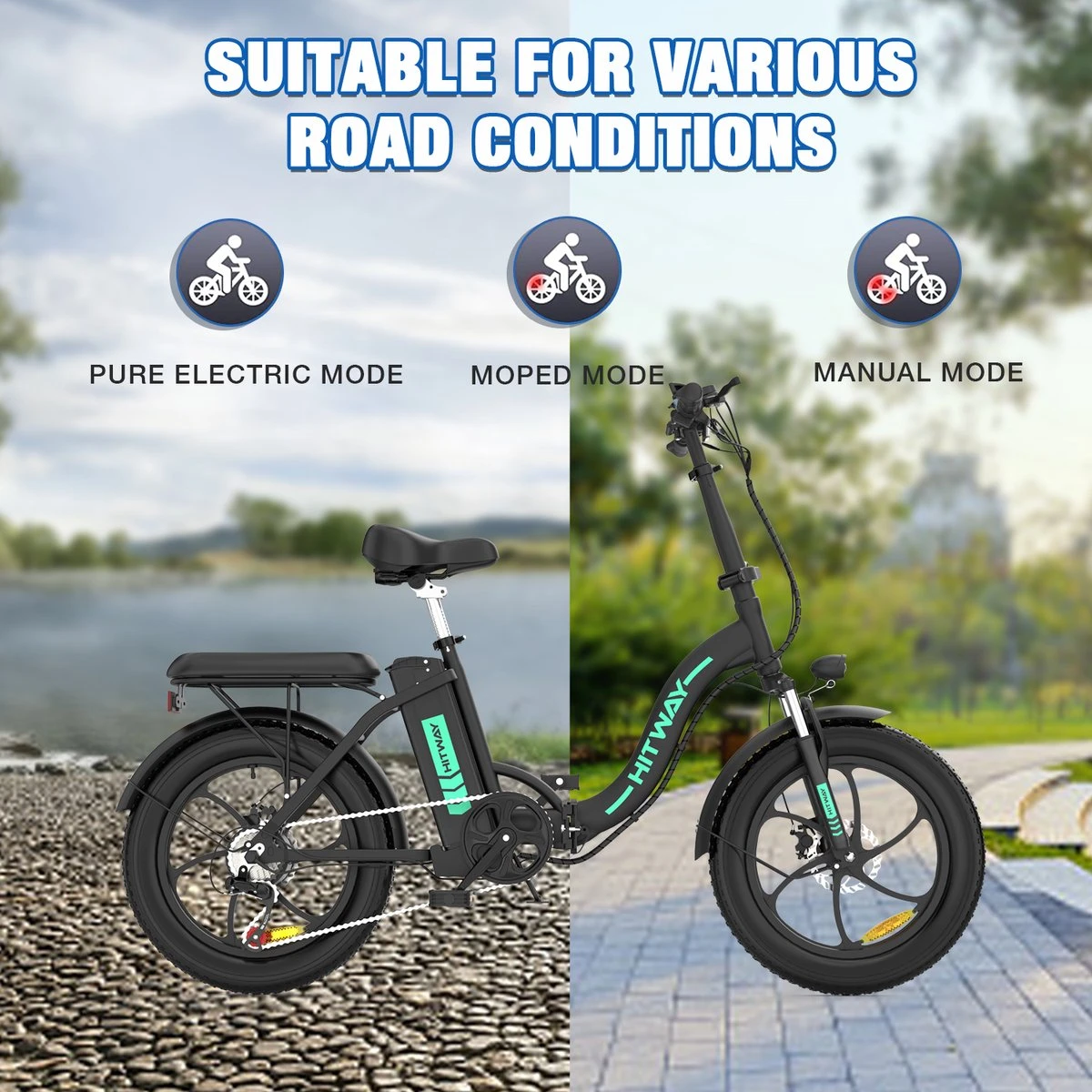 HITWAY Elektrische Fiets - E-Bike - 20 Inch- Fatbike - 250 W- Shimano 7 Versnellingen 6 HITWAY Elektrische Fiets - E-Bike - 20 Inch- Fatbike - 250 W- Shimano 7 Versnellingen – Image 6