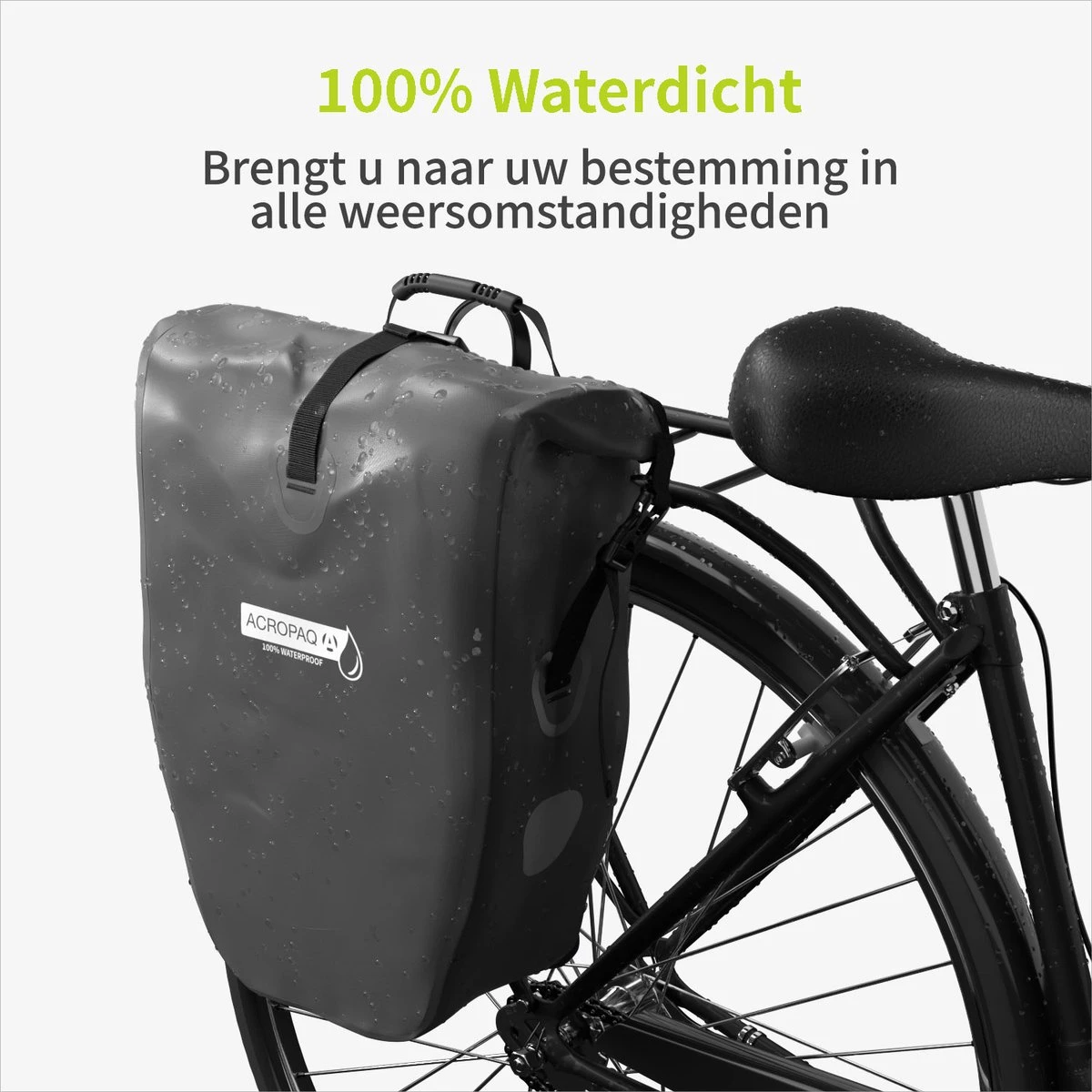 ACROPAQ Fietstas - Enkele, 25L, Waterdicht, Dragen Als Handtas En Schoudertas, Met Reflectoren - Ook Voor Elektrische Fietsen - Zwart 4 ACROPAQ Fietstas - Enkele, 25L, Waterdicht, Dragen Als Handtas En Schoudertas, Met Reflectoren - Ook Voor Elektrische Fietsen - Zwart – Image 4