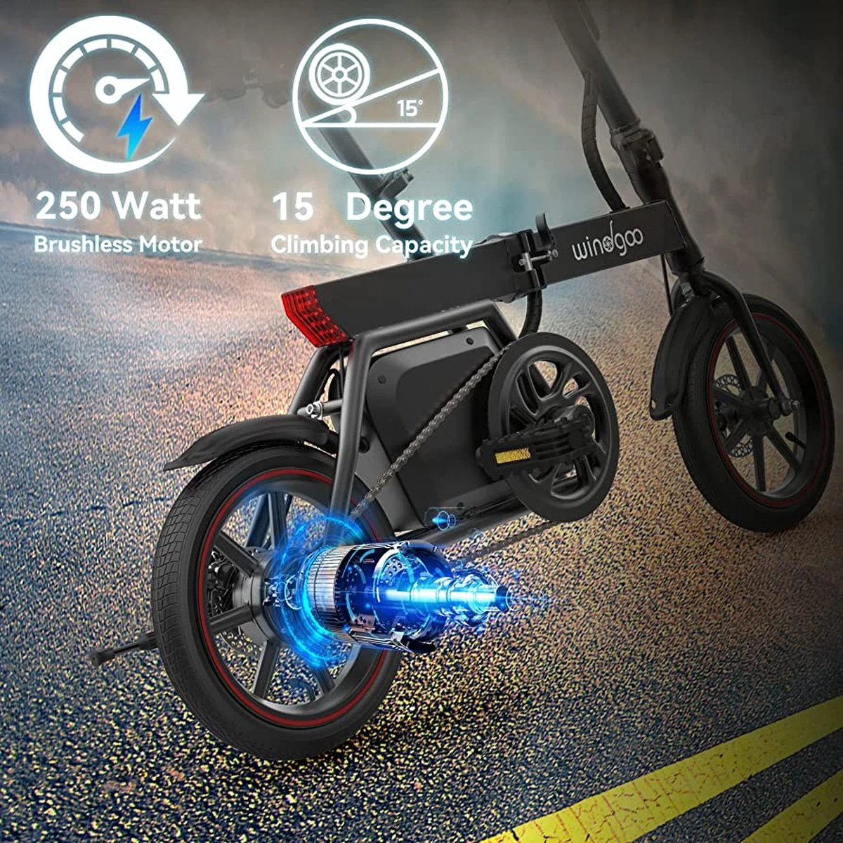 Windgoo B20 V3 - Elektrische Vouwfiets - E Bike - 250W 7.8Ah Batterij - APP IOS Android - 14 Inch - 25 KM/H - Zwart 12 Windgoo B20 V3 - Elektrische Vouwfiets - E Bike - 250W 7.8Ah Batterij - APP IOS Android - 14 Inch - 25 KM/H - Zwart – Image 12
