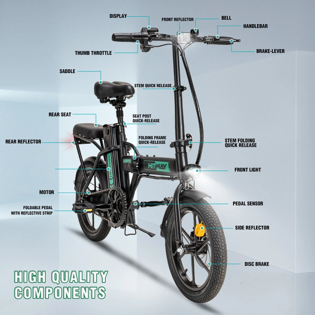 Hitway BK5 Elektrische Fiets | Opvouwbare E-bike | 16 Inch | Hitway BK5 250W Motor | Zwart 6 Hitway BK5 Elektrische Fiets | Opvouwbare E-bike | 16 Inch | Hitway BK5 250W Motor | Zwart – Image 6