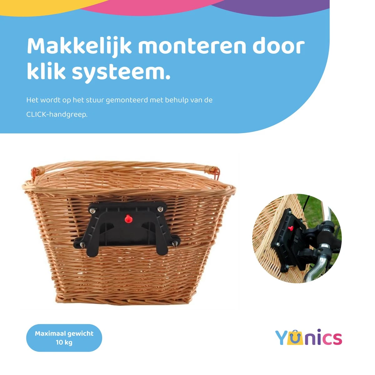 YUNICS Fietsmand - Rieten Fietsmand - Makkelijk Klik Systeem - 20 Liter - Beige 3 YUNICS Fietsmand - Rieten Fietsmand - Makkelijk Klik Systeem - 20 Liter - Beige – Image 3