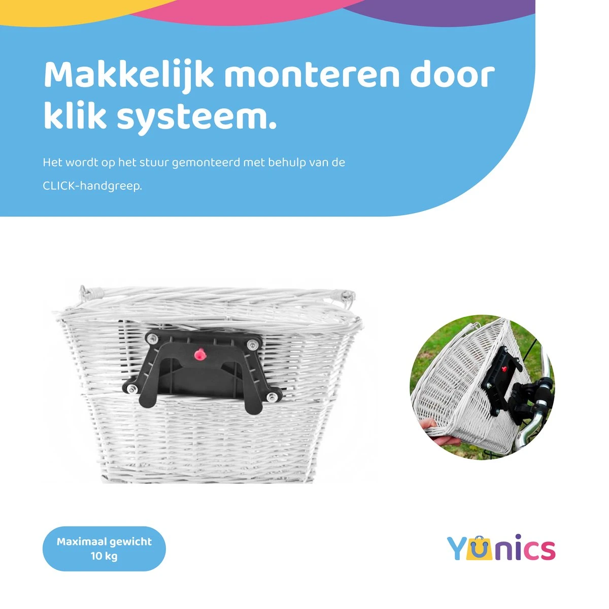 YUNICS Fietsmand - Rieten Fietsmand - Makkelijk Klik Systeem - 20 Liter - Wit 3 YUNICS Fietsmand - Rieten Fietsmand - Makkelijk Klik Systeem - 20 Liter - Wit – Image 3