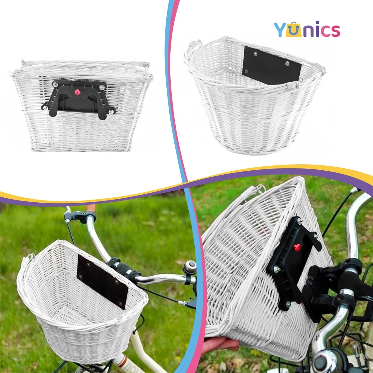 YUNICS Fietsmand - Rieten Fietsmand - Makkelijk Klik Systeem - 20 Liter - Wit 4 YUNICS Fietsmand - Rieten Fietsmand - Makkelijk Klik Systeem - 20 Liter - Wit – Image 4