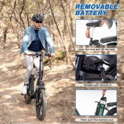 HITWAY E-Bike Elektrische Fiets 20 Inch Fat Tire E-Bicycle Vouwfiets, 250 W, 11,2 Ah Accu, Max. Bereik Tot 35-90 Km, Offroad-mountainbike Met Shimano 7-versnellingen, City EBike Met Slot,Groen Zwart -Velo Pour Tous 1200x1200 99