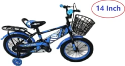 Kinderfiets - 14 Inch Kinderfiets -vanaf 3-5 Jaar Jongens En Meisjes Fietsen - Terugtrap -Rem -Stabilisatoren(2 Zijwieltjes)- Mandje - Achterbank - Blauw