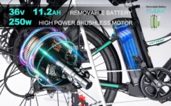 HITWAY 26 Inch E-bike, Elektrische Fiets Voor Heren En Dames, Pedelec Stadsfietsen, 250 W Motor, 36 V/11,2 Ah E-bike, Shimano 7 Versnellingen, 35-90 Km| Wit / Blauw -Velo Pour Tous 1200x742 2