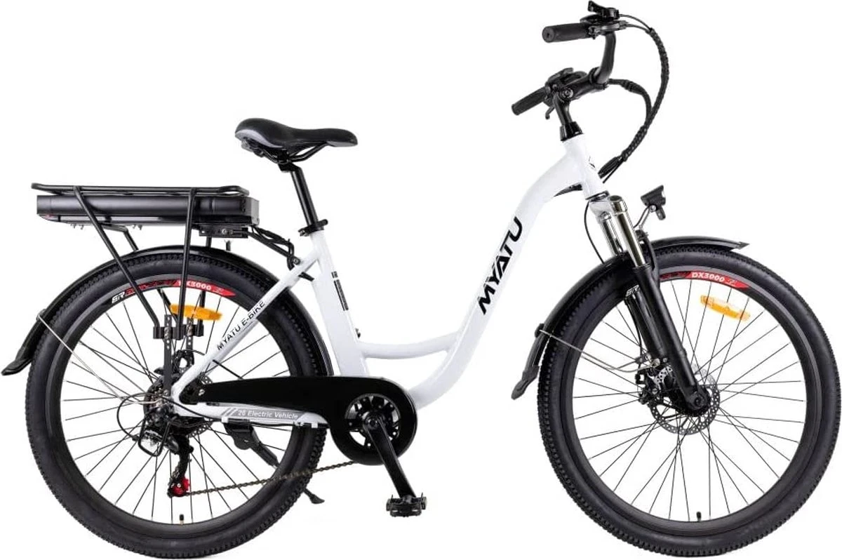 Myatu E-Bike Heren En Dames Lage Instap Met 45 Cm Aluminium Frame, 6 Versnellingen, 250 Wh Afneembare Lithium Batterij 40-80 Km Range, Trekking Ebike Met 1.95 X 26 Inch Wiel (Wit, Urban) 1 Myatu E-Bike Heren En Dames Lage Instap Met 45 Cm Aluminium Frame, 6 Versnellingen, 250 Wh Afneembare Lithium Batterij 40-80 Km Range, Trekking Ebike Met 1.95 X 26 Inch Wiel (Wit, Urban)