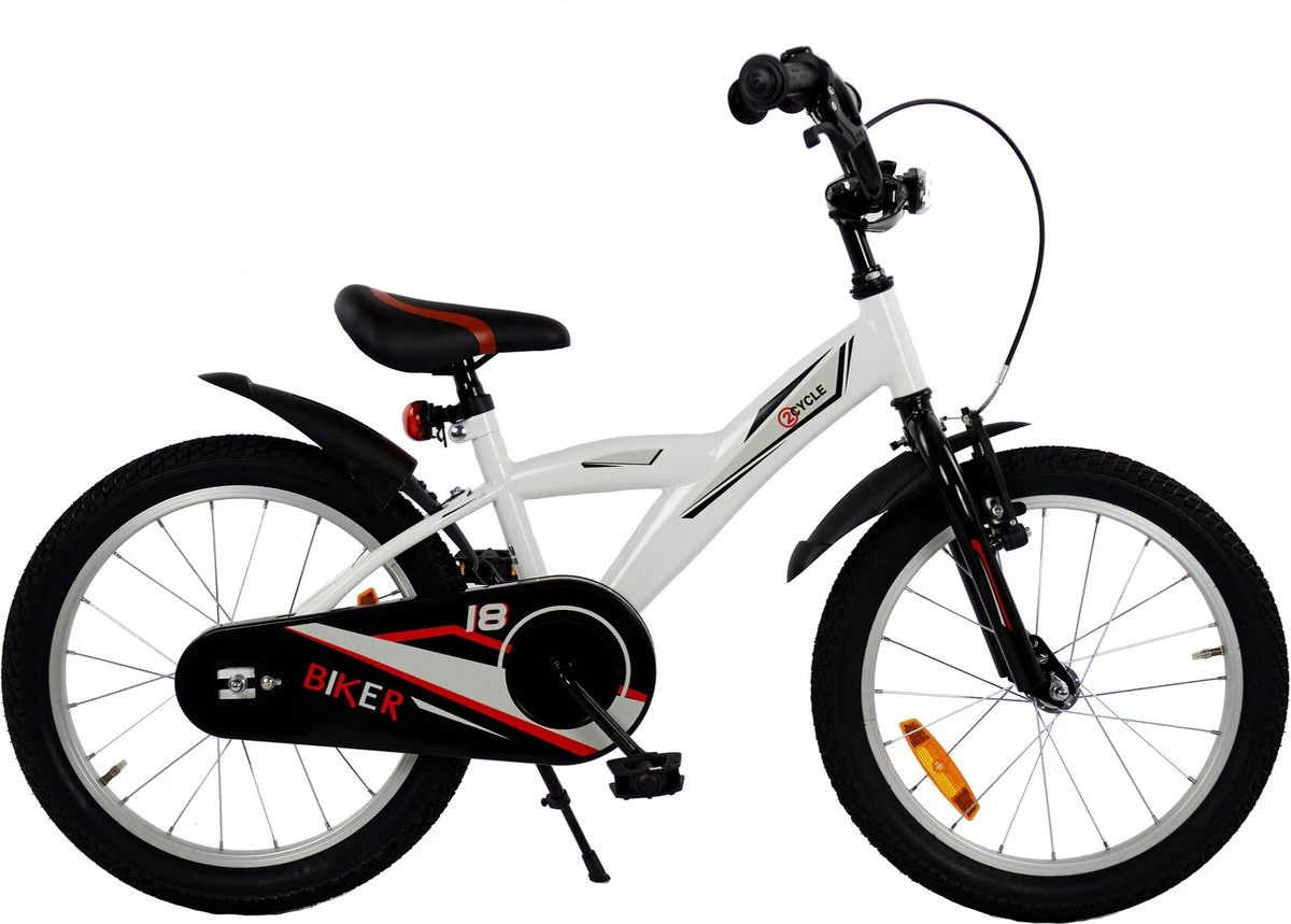 2Cycle Biker Kinderfiets - 18 Inch - Wit - Jongensfiets 7 2Cycle Biker Kinderfiets - 18 Inch - Wit - Jongensfiets – Image 7