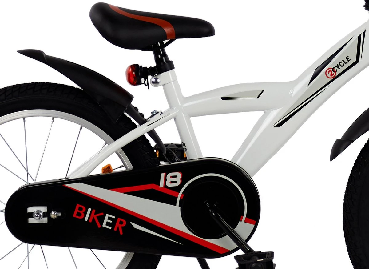 2Cycle Biker Kinderfiets - 18 Inch - Wit - Jongensfiets 4 2Cycle Biker Kinderfiets - 18 Inch - Wit - Jongensfiets – Image 4