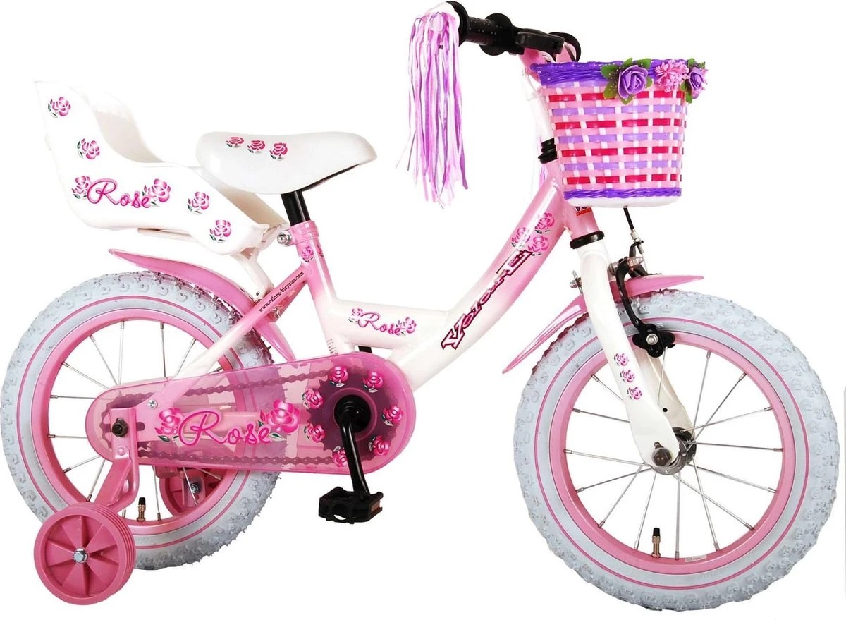 Volare Rose Kinderfiets - Meisjes - 14 Inch - Roze Wit - 95% Afgemonteerd 2 Volare Rose Kinderfiets - Meisjes - 14 Inch - Roze Wit - 95% Afgemonteerd – Image 2