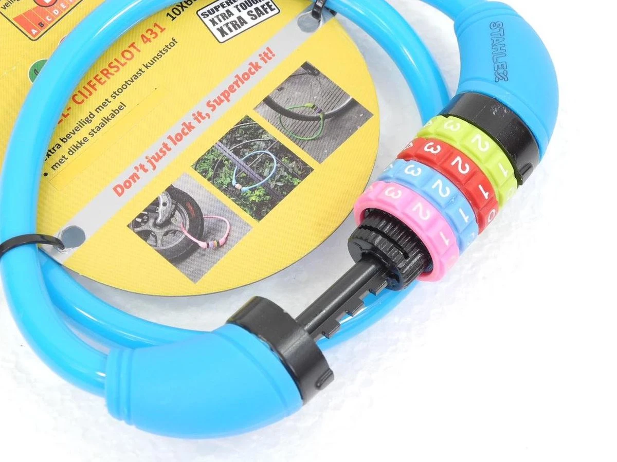 Benson Stahlex Ø10mm / 65cm Kabelslot Schlechts 230g Met Cijferslot | Het Eerste Fietsslot Voor Uw Kind | Blauw 2 Benson Stahlex Ø10mm / 65cm Kabelslot Schlechts 230g Met Cijferslot | Het Eerste Fietsslot Voor Uw Kind | Blauw – Image 2