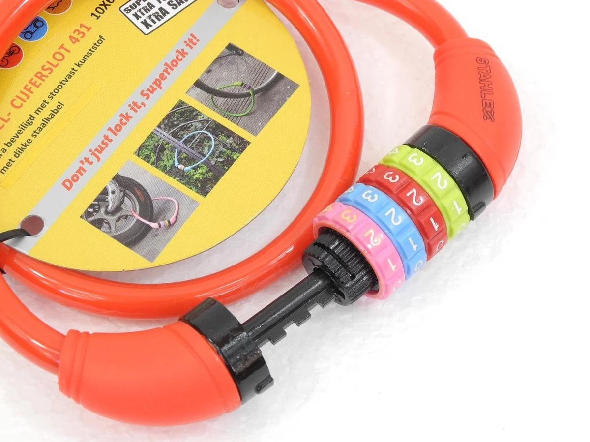 Benson Stahlex Ø10mm / 65cm Kabelslot Schlechts 230g Met Cijferslot | Het Eerste Fietsslot Voor Uw Kind | Rood 2 Benson Stahlex Ø10mm / 65cm Kabelslot Schlechts 230g Met Cijferslot | Het Eerste Fietsslot Voor Uw Kind | Rood – Image 2