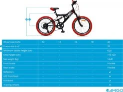 Amigo Fun Ride - Mountainbike 20 Inch - Voor Jongens En Meisjes - Met 7 Versnellingen - Zwart/Rood -Velo Pour Tous 1200x899 5