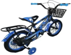 Kinderfiets - 14 Inch Kinderfiets -vanaf 3-5 Jaar Jongens En Meisjes Fietsen - Terugtrap -Rem -Stabilisatoren（2 Zijwieltjes）- Mandje - Achterbank - Blauw -Velo Pour Tous 1200x935