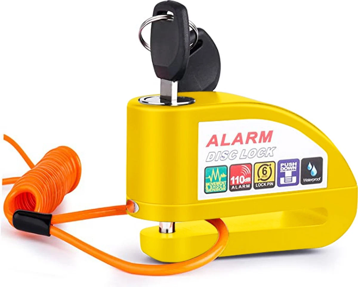 VINZ Elbroes Schijfremslot Alarm / Remschijfslot Met Alarm – 6 Mm - Geel 1 VINZ Elbroes Schijfremslot Alarm / Remschijfslot Met Alarm – 6 Mm - Geel