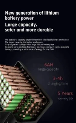 DYU D3F Opvouwbare Elektrische Fiets, Slimme Mountainbike Voor Volwassenen, 240W Aluminiumlegering Fiets Verwijderbare 36V/10Ah Lithium-ion Batterij Met 3 Rijmodi -Velo Pour Tous 742x1200