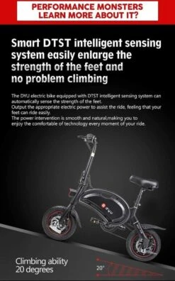 DYU D3F Opvouwbare Elektrische Fiets, Slimme Mountainbike Voor Volwassenen, 240W Aluminiumlegering Fiets Verwijderbare 36V/10Ah Lithium-ion Batterij Met 3 Rijmodi -Velo Pour Tous 749x1200