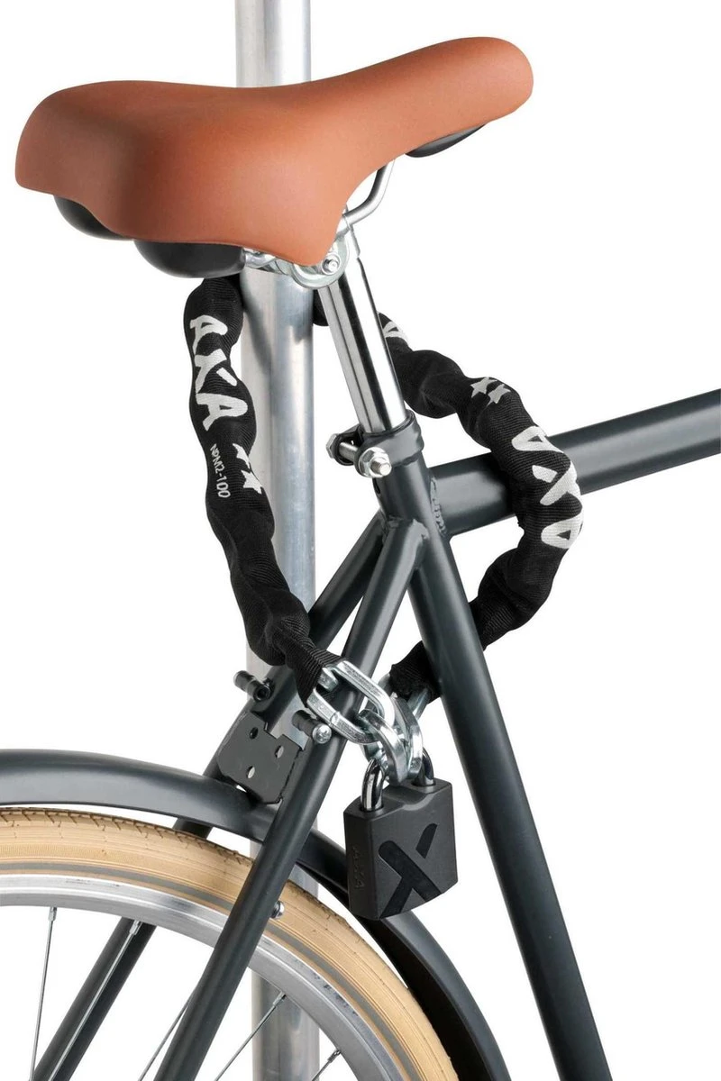 AXA Newton Promoto + 2 Kettingslot - ART 2 Slot Voor Fietsen - Extra Dikke Schakels – Hangslot - 100 Cm – 9 Mm - Zwart 4 AXA Newton Promoto + 2 Kettingslot - ART 2 Slot Voor Fietsen - Extra Dikke Schakels – Hangslot - 100 Cm – 9 Mm - Zwart – Image 4